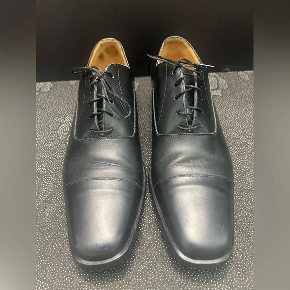 HERMES Classic Black Cap Toe Lace up Mens Leather Oxfords Size:EU 43 1/2/US 10.5 - Picture 3 of 16